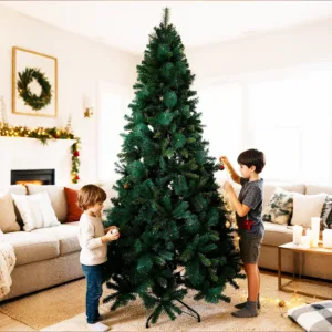 180cm 210cm 240cm Pop Up Christmas Tree Pre-Lit Pine Needle & PVC Mixed Artificial Tree with Iron Base Easy Setup Holiday Decor