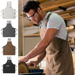 Kitchen Thicken Canvas Apron For Woman Men Waterproof Stain-Resistant With Pockets Cooking Apron Woodworking Painting Work Apron