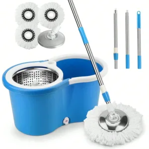 360° Spin Mop and Bucket with Wringer Set -Stainless Steel Cleaning System,3 Absorbent Microfiber Refills for Home Kitchen Floor