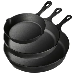 3PCS Cast Iron Skillet Set (6/8/10 Inch), Pre-Seasoned Heavy-Duty Pans for Oven, Grill & Campfire, Non-Stick Even Heat