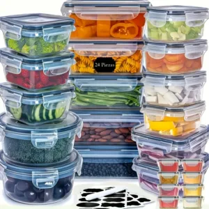 48-Piece Leakproof Food Storage Containers Set, BPA-Free, Stackable Meal Prep, Easy-Snap Lids, Includes Labels & Marker