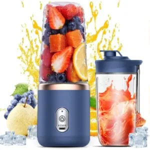 Personal Blender Portable, USB Rechargeable 400ML Mini Blender with 6 Blades, Travel Lid for Smoothie Shake Gym Outdoor