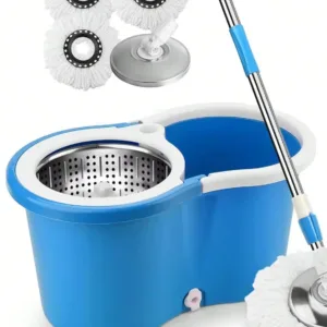 Spin Mop Bucket Set with Soap Dispenser 360°Rotating 2 Microfiber Heads 61" Adjustable Stainless Steel Handle 20QT Floor Cleaner