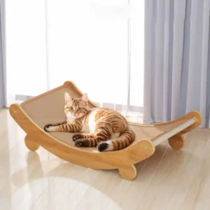 Wooden Cat Scratching Pad and Bed, Multifunction Detachable Scratch Board, Wear-Resistant Kitten Toy and Lounger