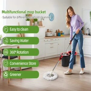 Spin Mop Bucket System, 360° Rotating Floor Cleaner for Home, Adjustable Stainless Steel Handle, 3 Mop Heads