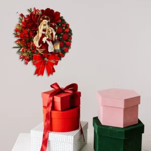Red Christmas Wreath Jesus Sacred Wreath Home Door Hanging Artificial Garland Christmas Home Decoration Party Supplies
