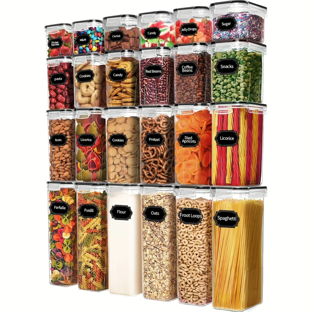 24Piece Airtight Food Storage Containers Set BPA-Free Plastic Canisters for Cereal Flour Sugar Pantry Organization with 40Labels