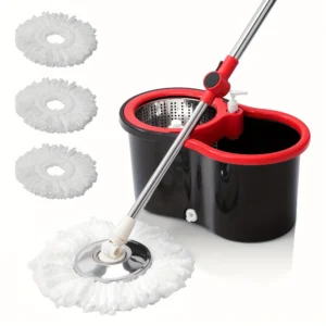 Spin Mop Bucket System, 360° Rotating Floor Cleaner for Home, Adjustable Stainless Steel Handle, 3 Mop Heads