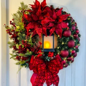 Red Christmas Wreath Jesus Sacred Wreath Home Door Hanging Artificial Garland Christmas Home Decoration Party Supplies