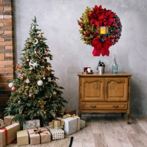 Red Christmas Wreath Jesus Sacred Wreath Home Door Hanging Artificial Garland Christmas Home Decoration Party Supplies
