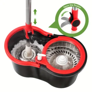 Spin Mop Bucket System, 360° Rotating Floor Cleaner for Home, Adjustable Stainless Steel Handle, 3 Mop Heads
