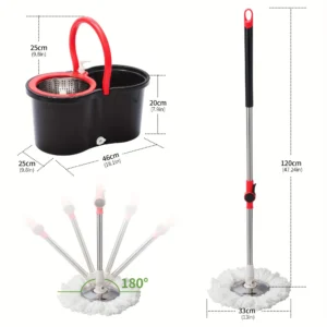Spin Mop Bucket System, 360° Rotating Floor Cleaner for Home, Adjustable Stainless Steel Handle, 3 Mop Heads