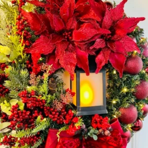 Red Christmas Wreath Jesus Sacred Wreath Home Door Hanging Artificial Garland Christmas Home Decoration Party Supplies
