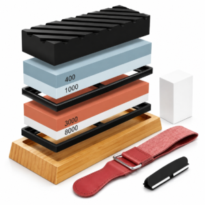 Knife sharpening stone set with 400/1000 and 3000/8000 grit whetstones