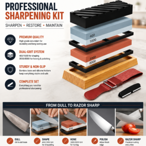 Professional four-grit knife sharpening kit for sharpening, honing, and polishing